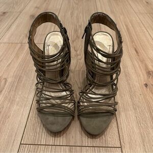 NWT BCBGeneration Pasha High Heel Sandals Dark Moss Kidskin Suede Studded